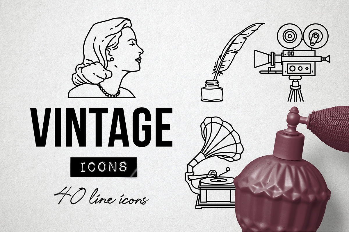 40 Vintage Icons Set - Retro Antique in Vintage Icons - product preview 8