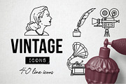 40 Vintage Icons Set - Retro Antique