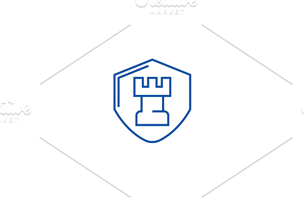 Fortress, castle shield line icon