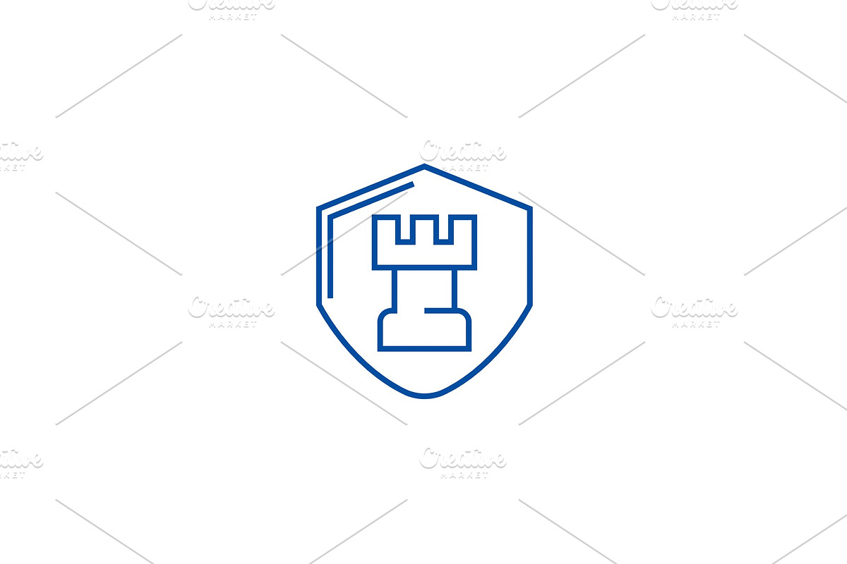 Fortress, castle shield line icon in Illustrations - product preview 8