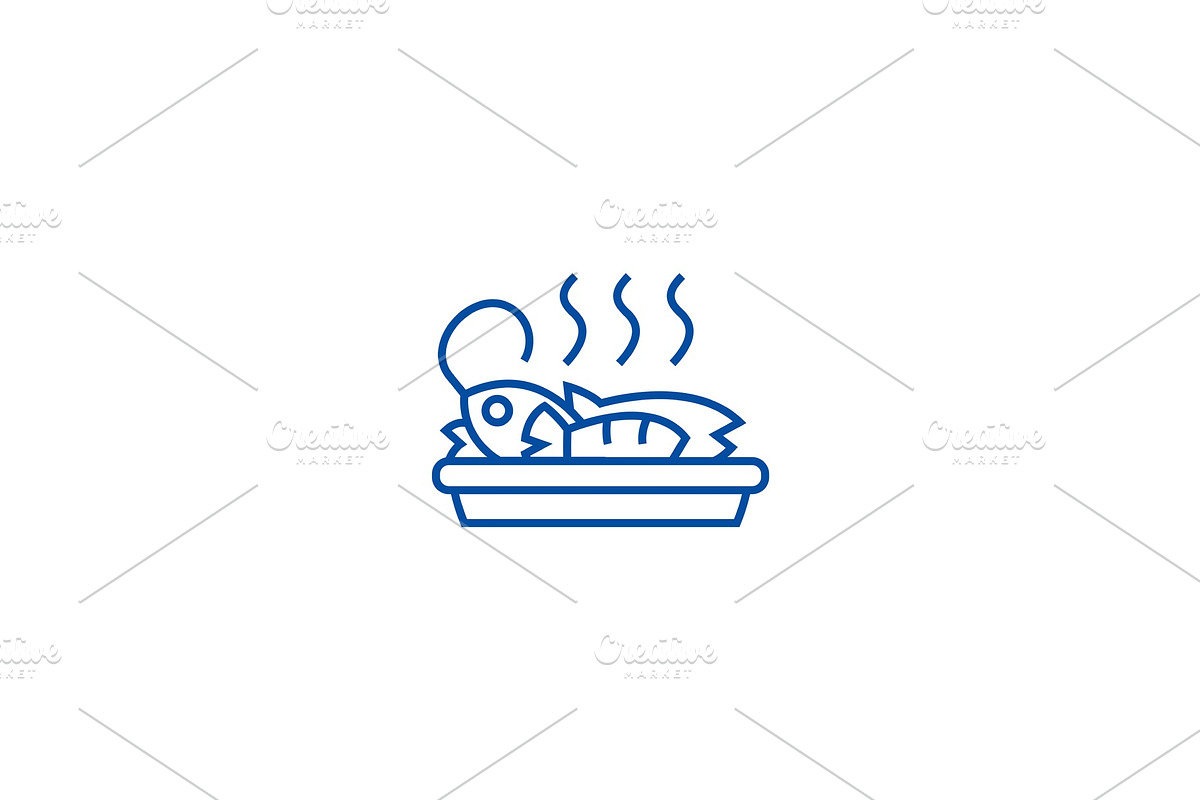 Fried fish, lunch line icon concept in Illustrations - product preview 8