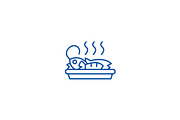 Fried fish, lunch line icon concept