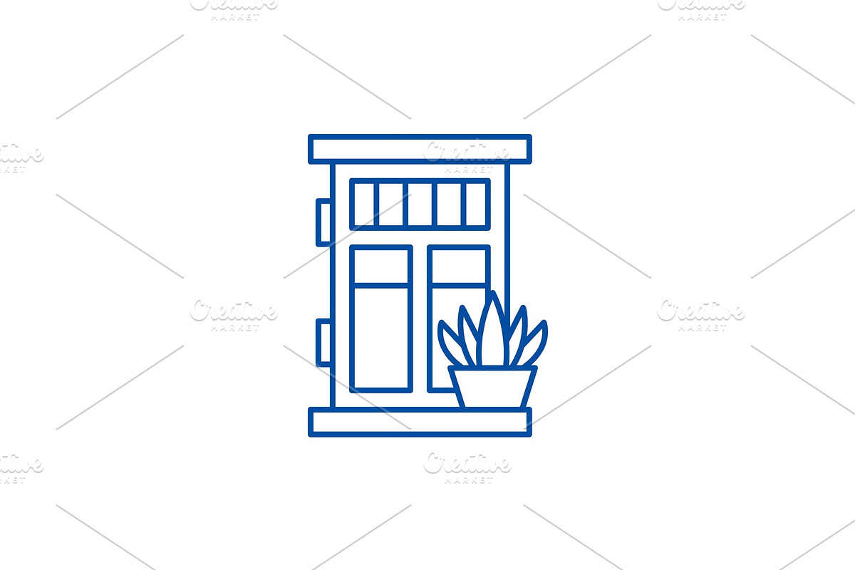 Front door with plant line icon in Illustrations - product preview 8
