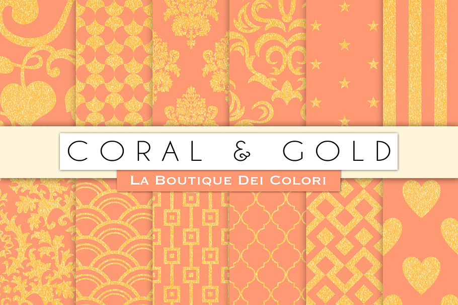 Coral & Gold Digital Papers