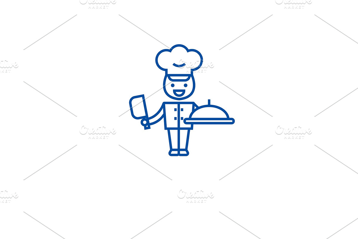 Chef cooking in kitchen line icon in Illustrations - product preview 8