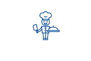 Chef cooking in kitchen line icon