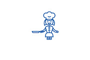 Chef cooking meat line icon concept