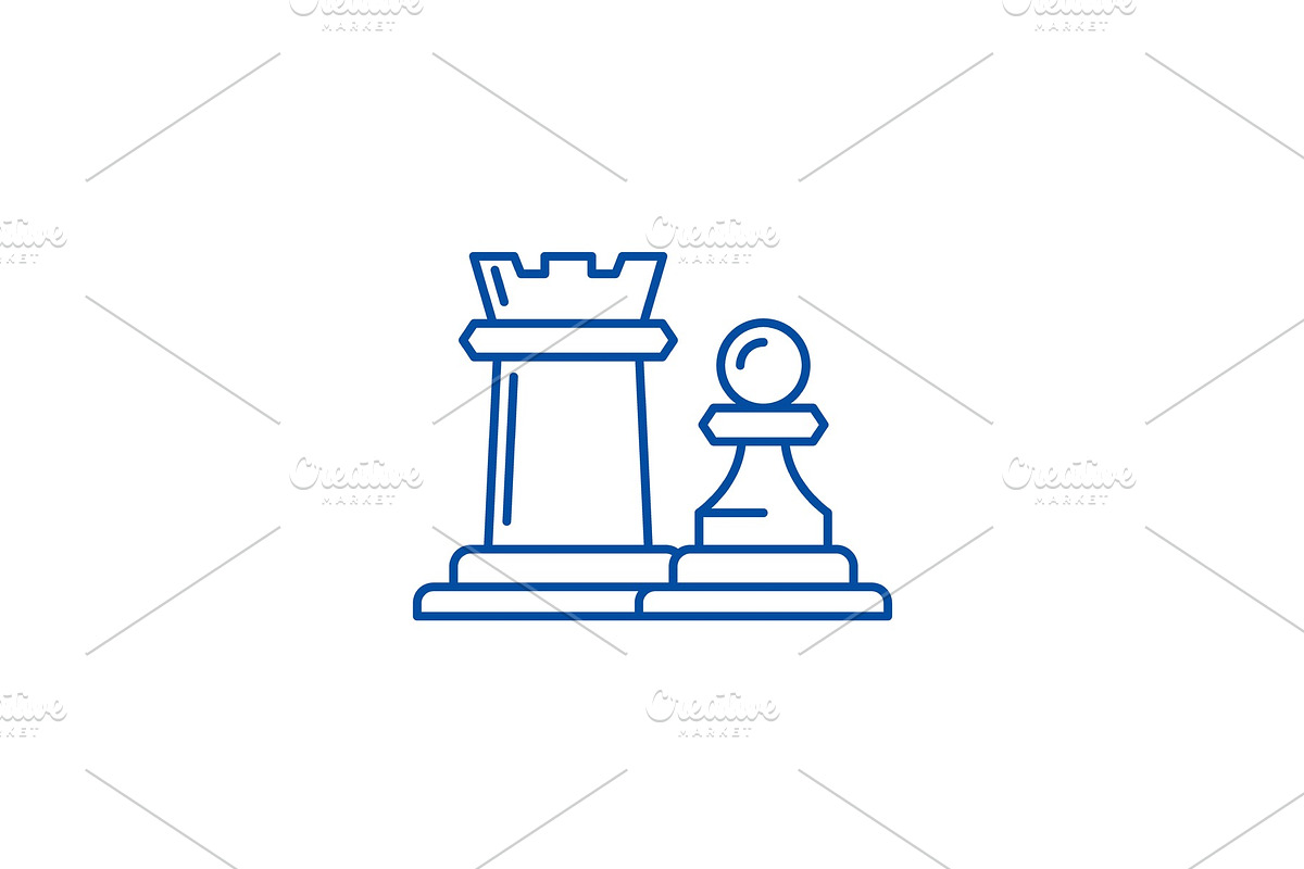 Chess pieces rook and pawn line icon in Illustrations - product preview 8
