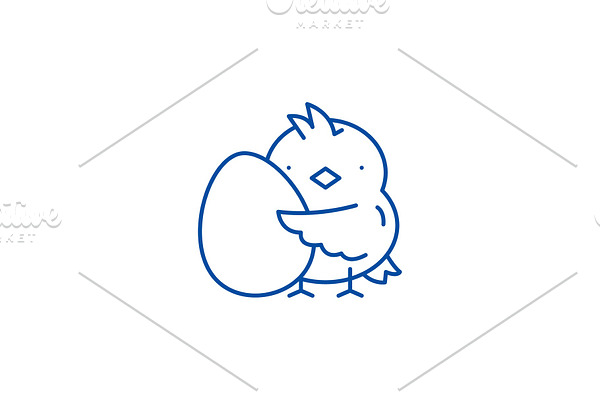 Chick with an egg line icon concept
