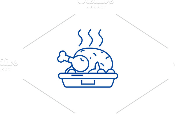 Chicken dish,grilled roast line icon