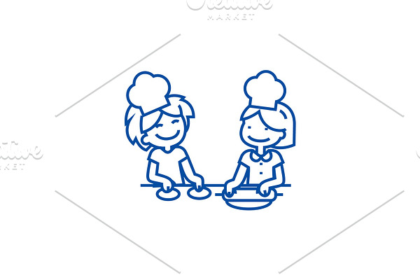 Children cooking line icon concept