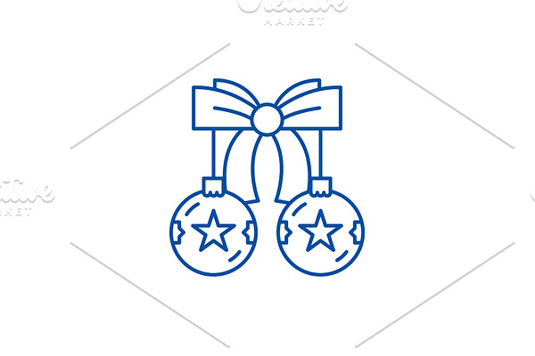Christmas balls with bow line icon