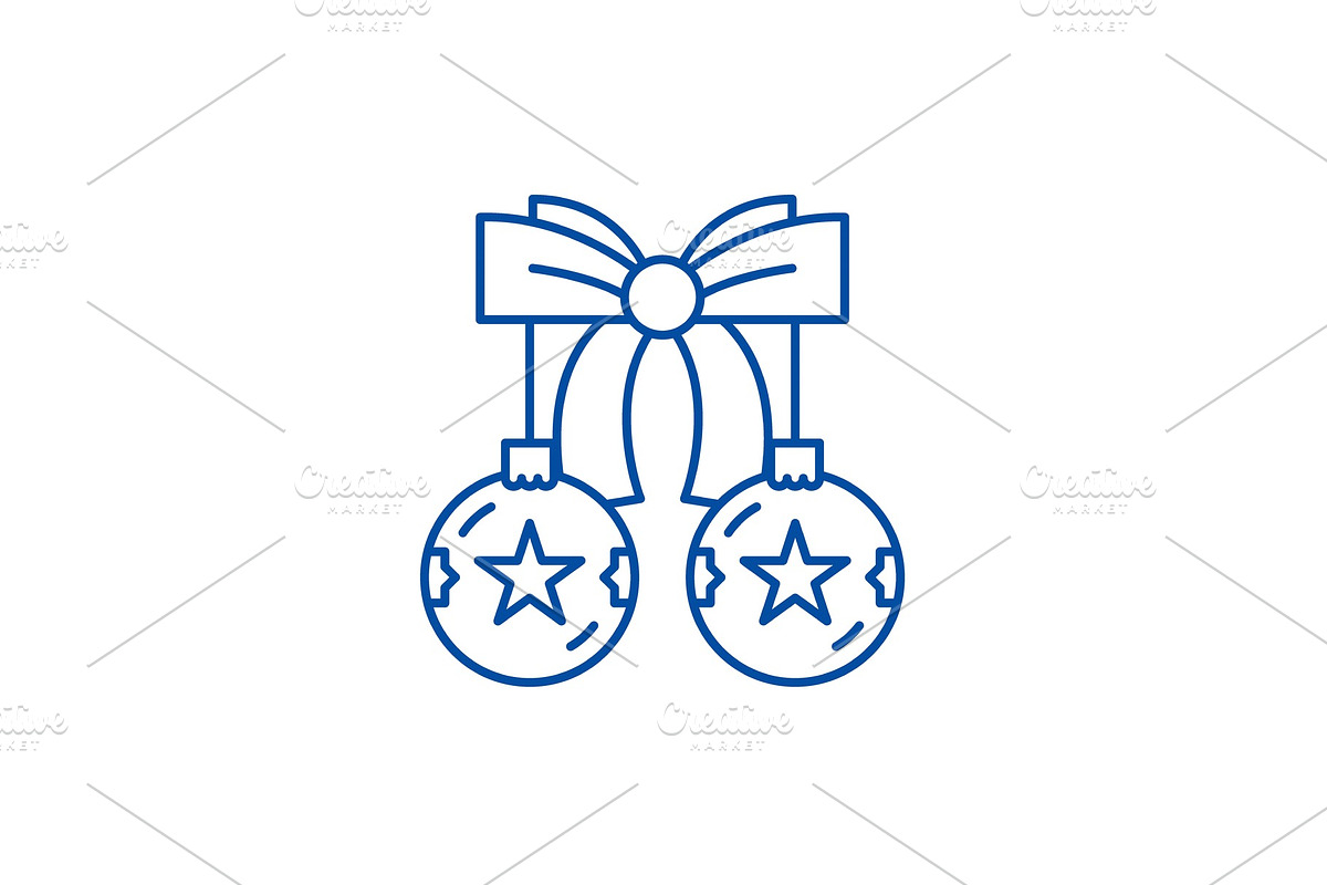 Christmas balls with bow line icon in Objects - product preview 8