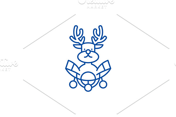 Christmas deer decoration line icon