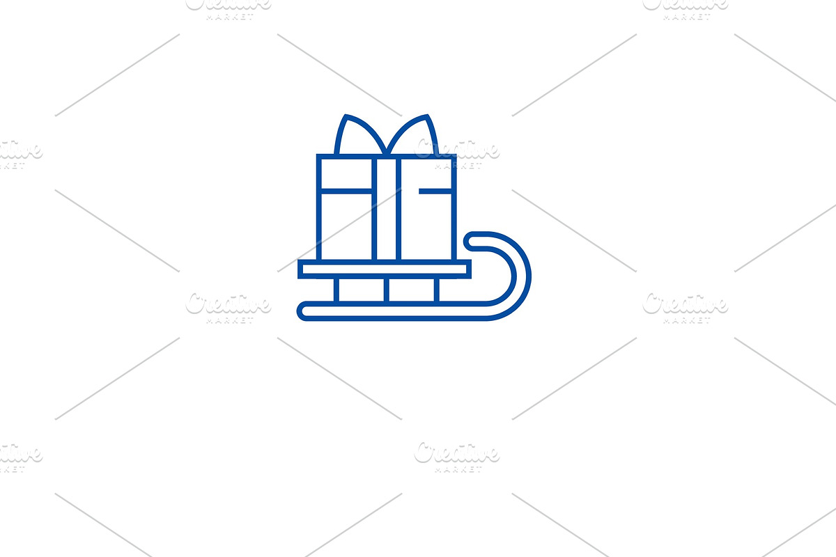 Christmas gift box sleigh line icon in Objects - product preview 8