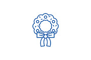 Christmas wreath line icon concept