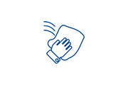 Cleaning hand, wash cloth line icon