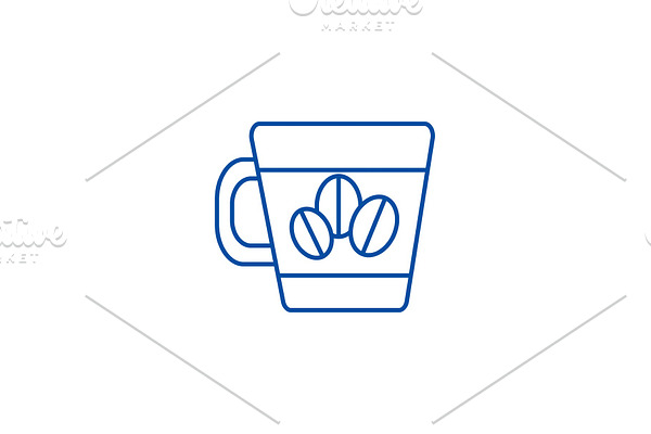Coffee cup with beans line icon