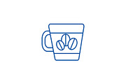 Coffee cup with beans line icon
