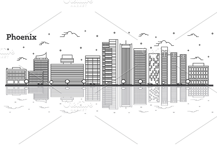 Outline Phoenix Arizona City Skyline in Illustrations - product preview 8