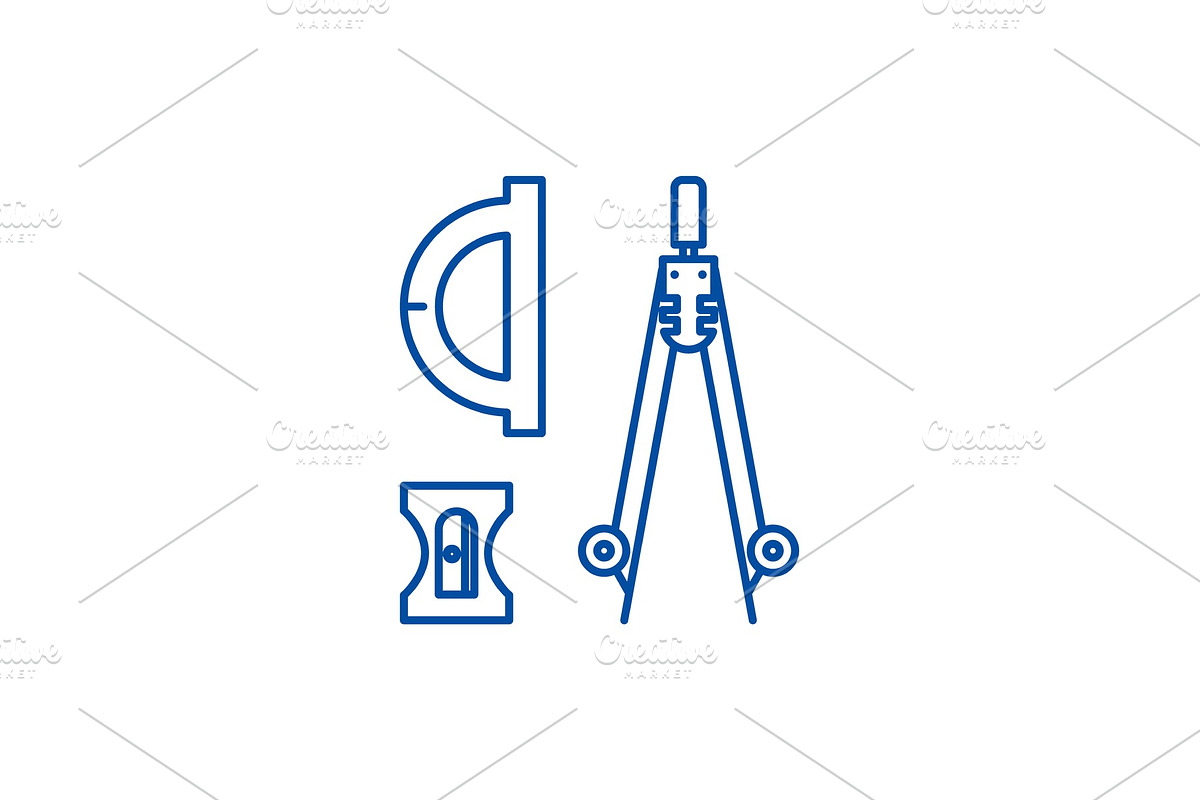 Compass, sharpener, ruler line icon in Illustrations - product preview 8