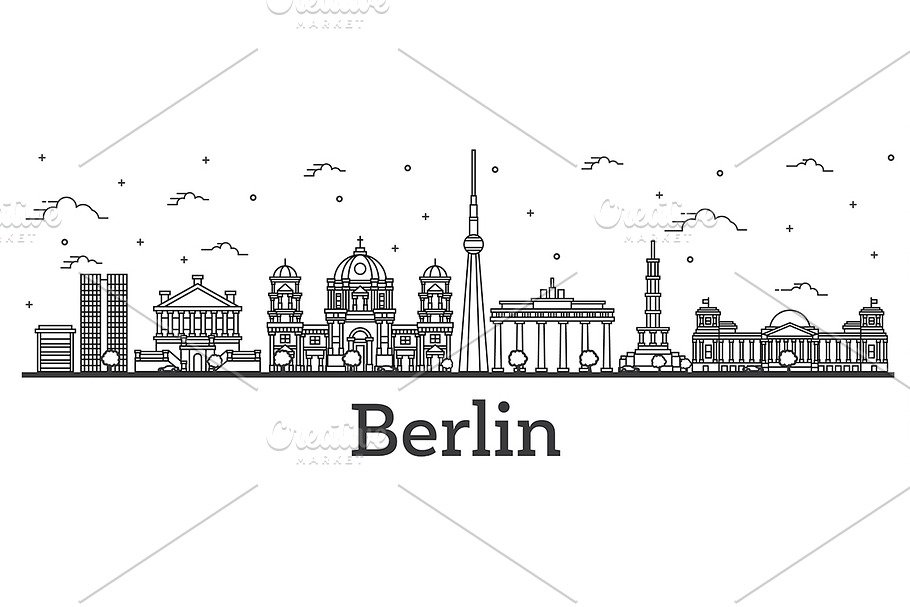 Outline Berlin Germany City Skyline in Illustrations - product preview 8