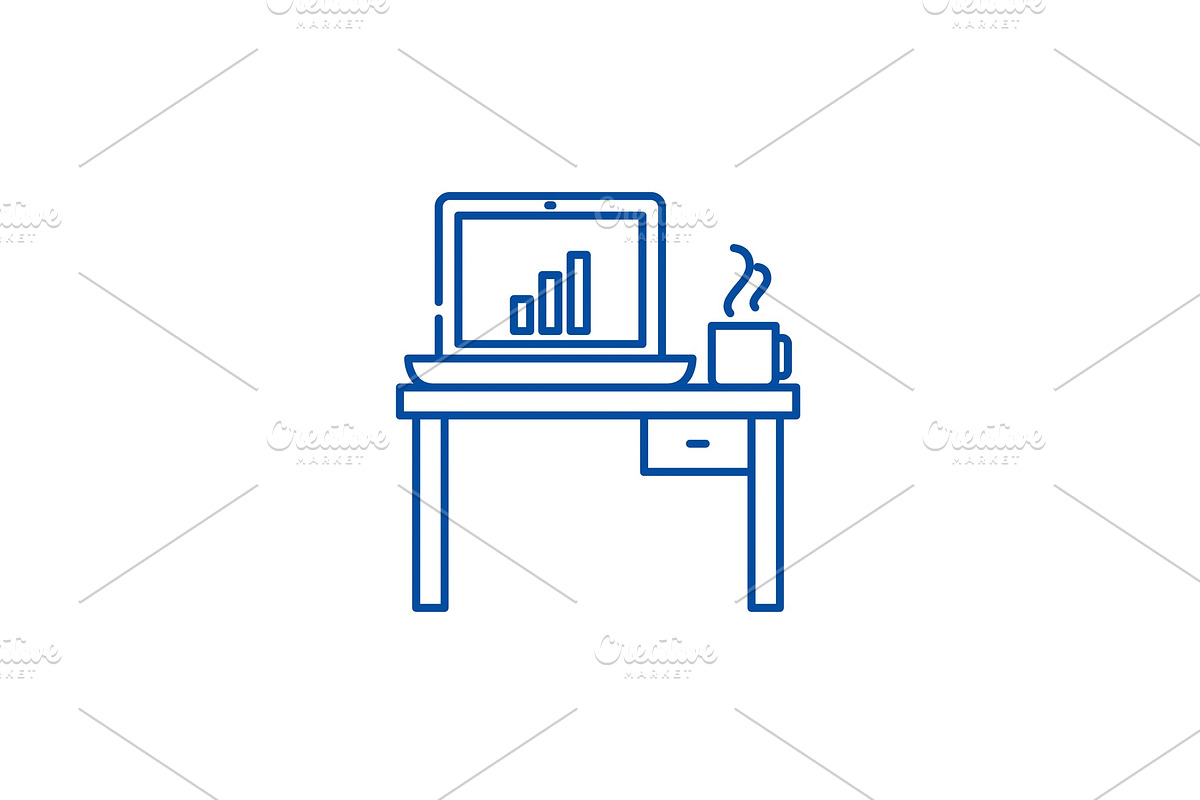 Computer desk line icon concept in Illustrations - product preview 8