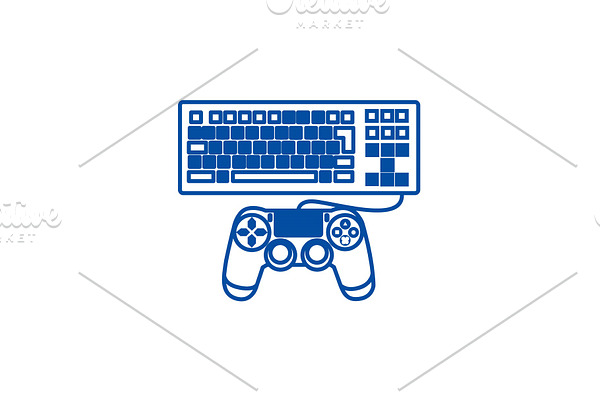 Computer game line icon concept