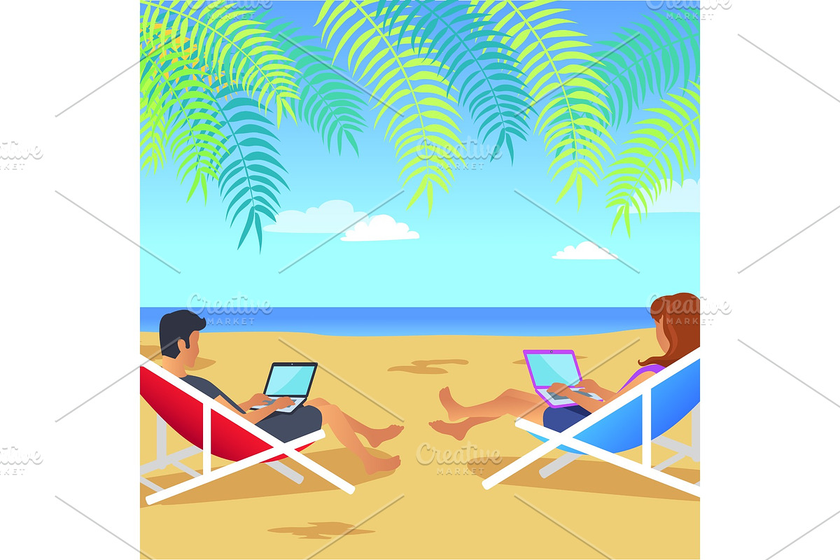 Working Man and Woman on Beach in Illustrations - product preview 8
