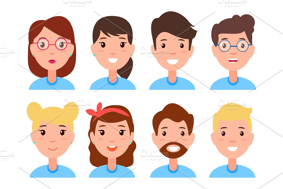 Set of Women and Men Faces in Illustrations - product preview 8
