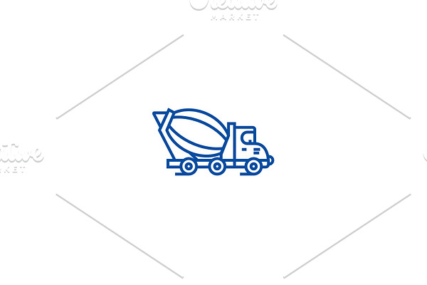 Concrete mixer truck line icon