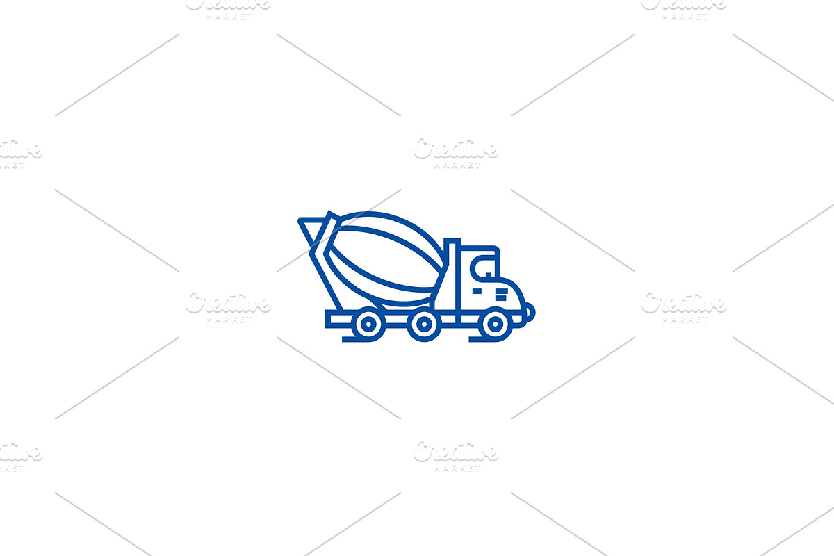 Concrete mixer truck line icon in Illustrations - product preview 8