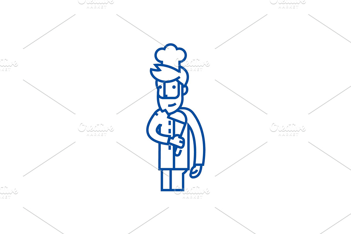 Cooker, restaurant chef line icon in Illustrations - product preview 8