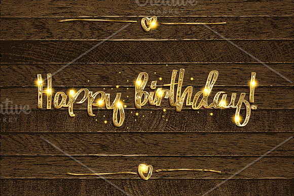 Golden happy birthday inscription in Graphics - product preview 1