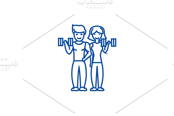 Couple in fitness gym line icon