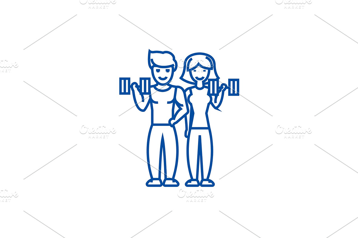 Couple in fitness gym line icon in Illustrations - product preview 8