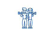 Couple in fitness gym line icon