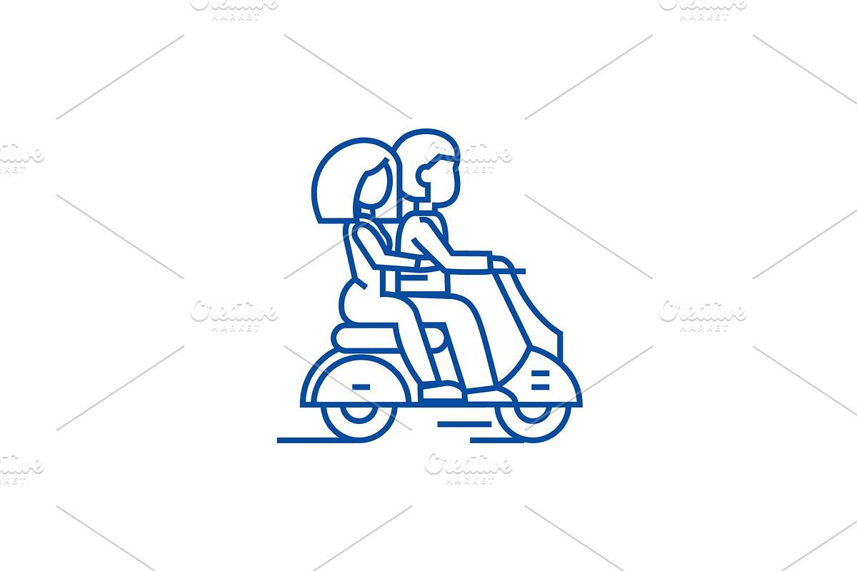 Couple in love riding a scooter line in Illustrations - product preview 8