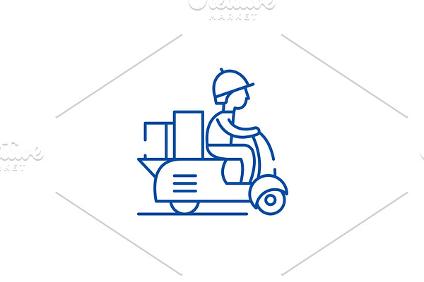 Courier on a motor scooter line icon