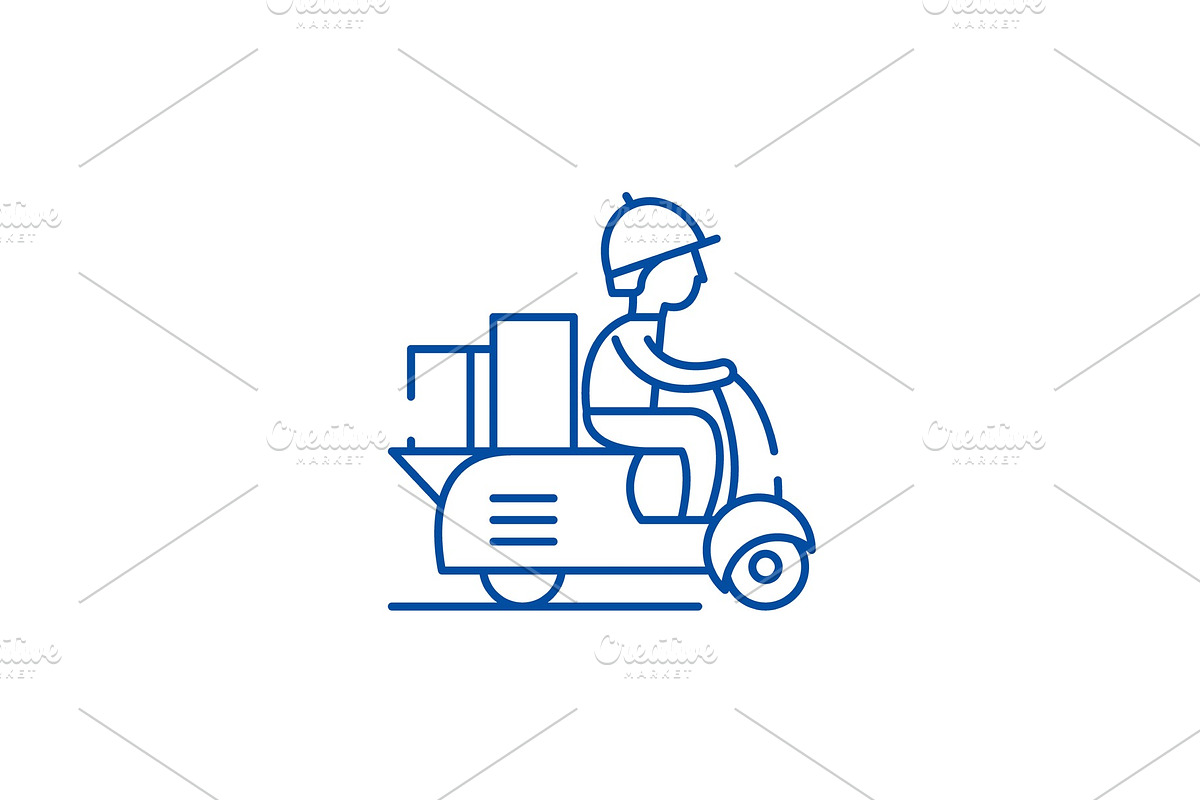 Courier on a motor scooter line icon in Illustrations - product preview 8