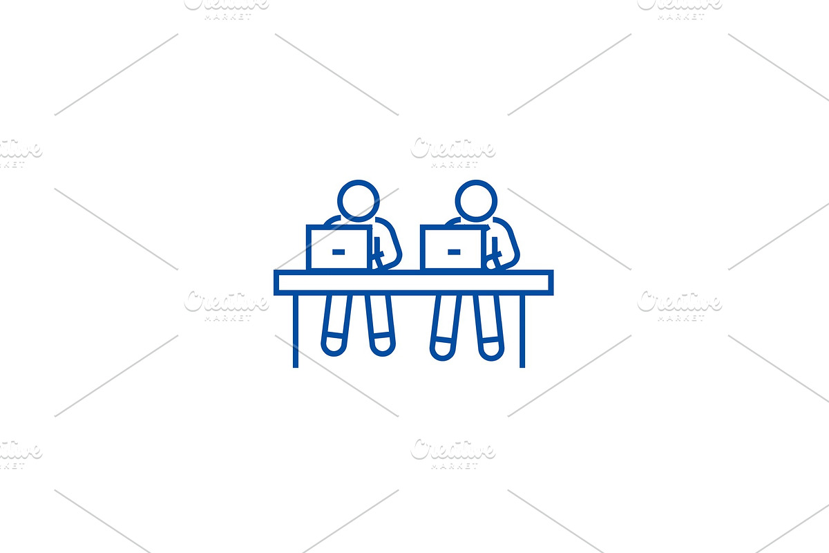 Coworking, working at laptops line in Illustrations - product preview 8