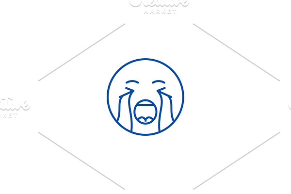 Crying emoji line icon concept