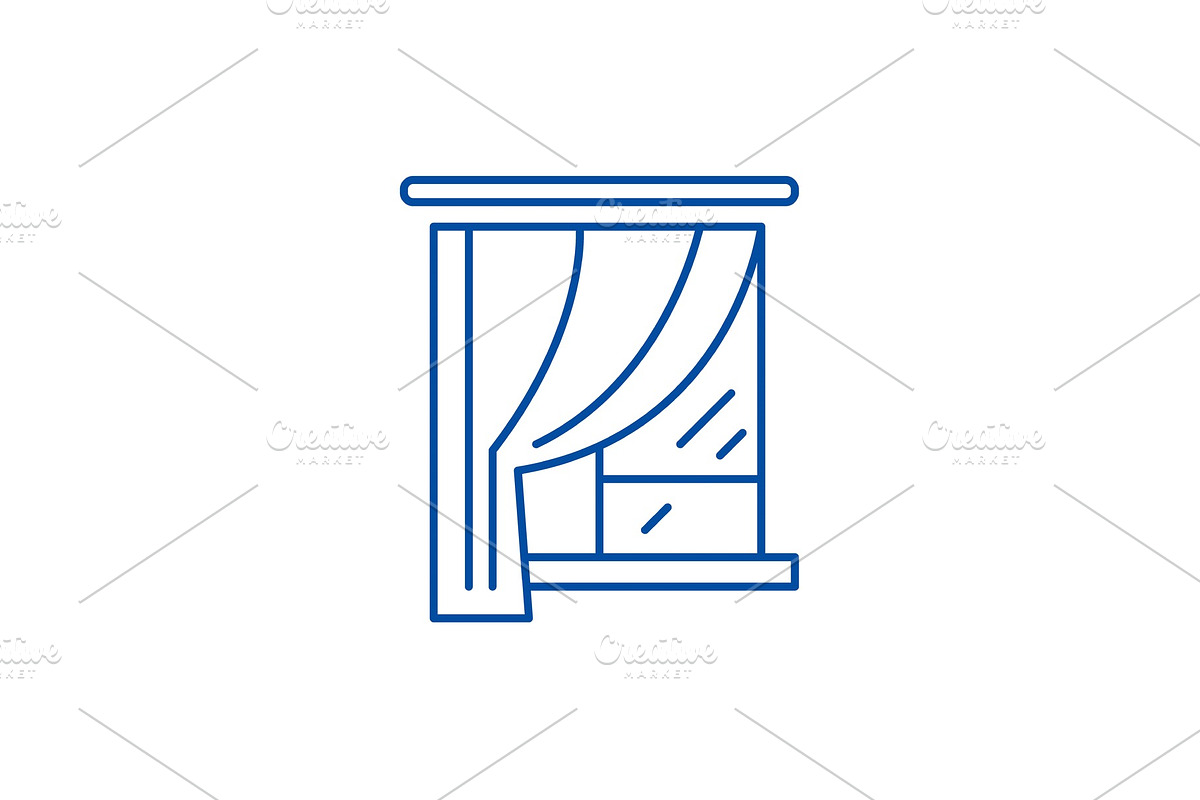 Curtains line icon concept. Curtains in Objects - product preview 8