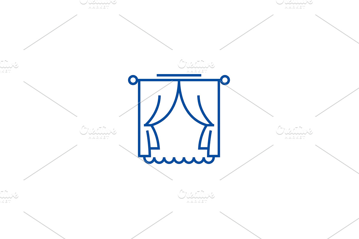 Curtains with window line icon in Illustrations - product preview 8