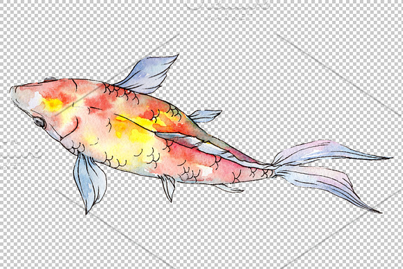Goldfish-2 Watercolor png in Illustrations - product preview 3