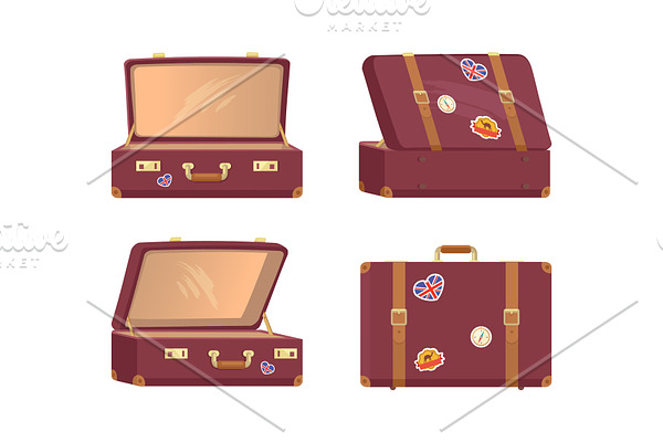 Leather Vintage Suitcases Open