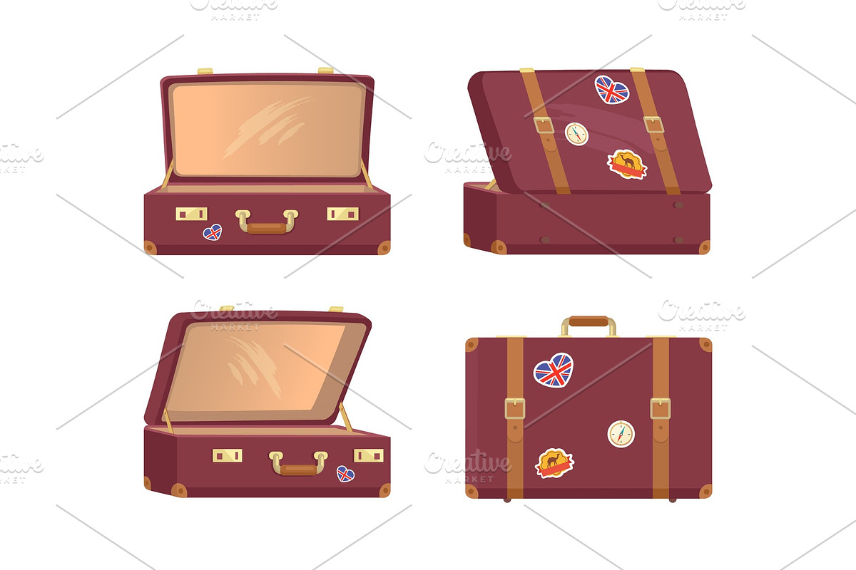 Leather Vintage Suitcases Open in Objects - product preview 8