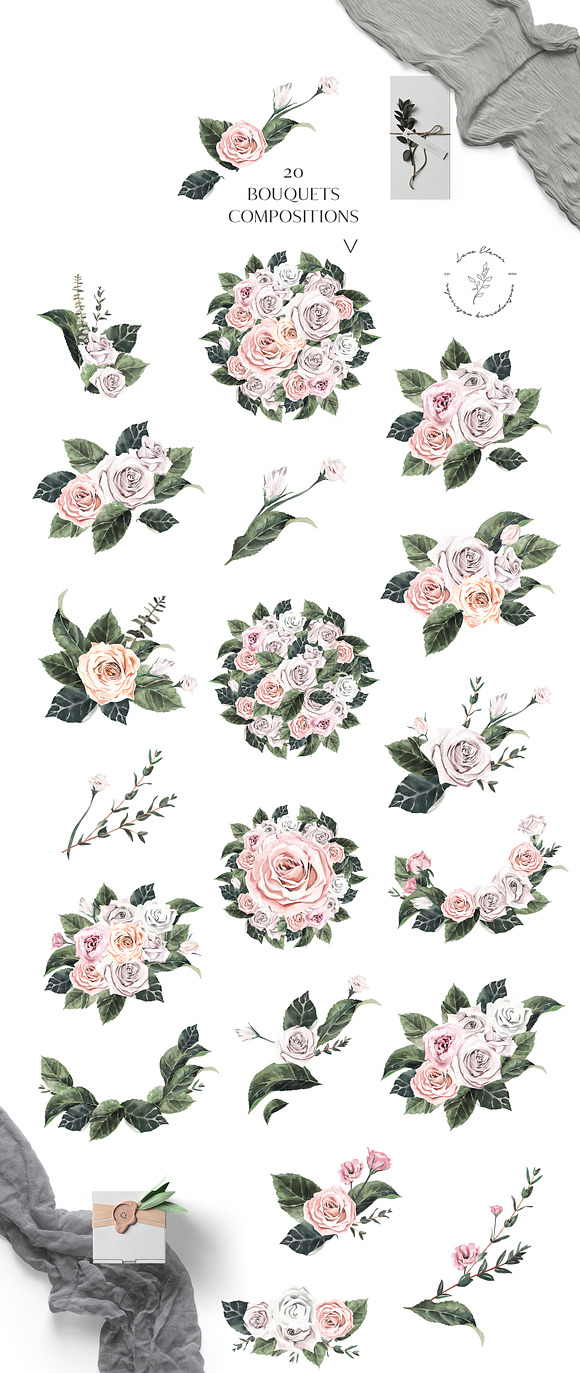 -50% QUINTA rose floral watercolor in Illustrations - product preview 10