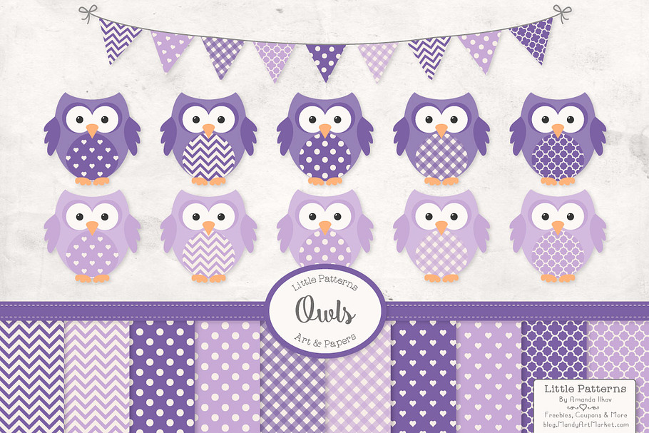 Purple Owl Clip Art Vectors & Papers in Illustrations - product preview 8