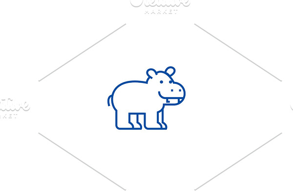 Cute hippo line icon concept. Cute